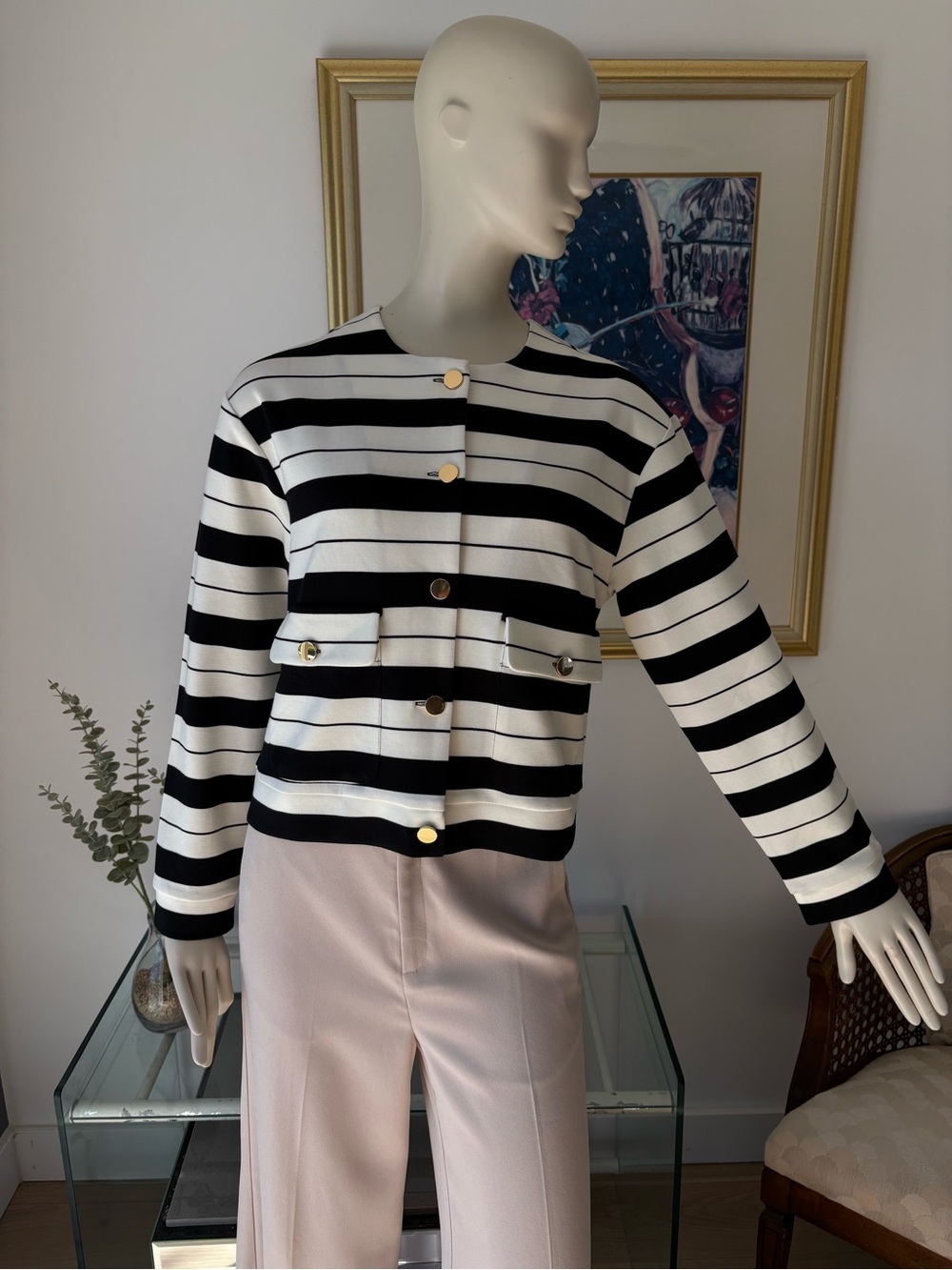 Classic Black & White Striped Button-Front Jacket